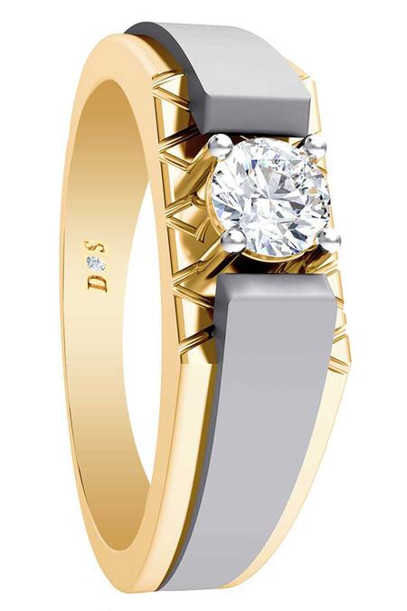 Divine Solitaires_Gold Diamonds Geometric Carved Ring_Online_at_Aza_Fashions