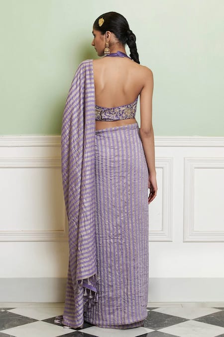 Devnaagri Stripe Woven Saree With Blouse 