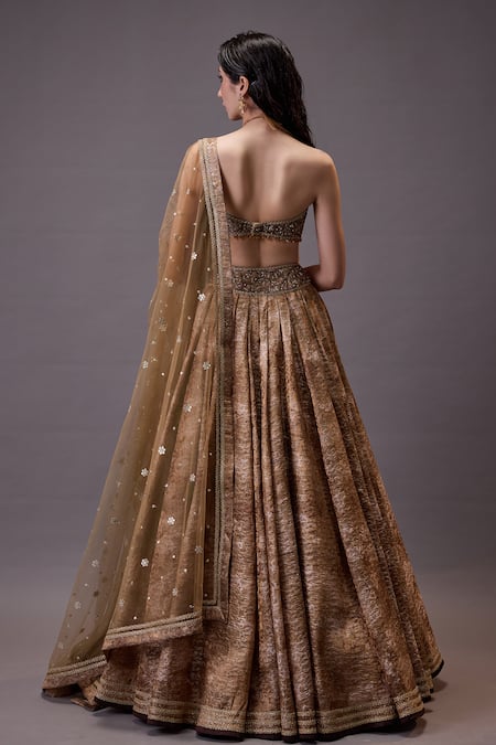 Cedar & Pine Gold Floral Thread Embroidered Lehenga Set 