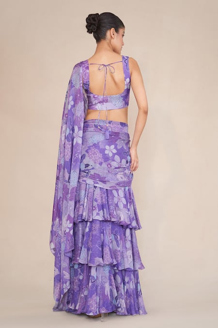 Ankita Dharman Floral Print Pre-Draped Ruffle Saree 