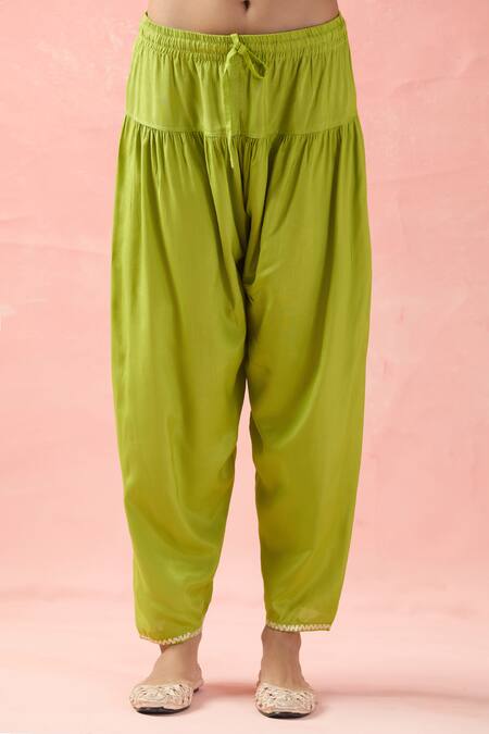 Samyukta Singhania Green Silk, Organza, Cotton Gota Patti Round Neck Floral Anarkali Salwar Set at Aza Fashions Samyukta Singhania_Green Silk, Organza, Cotton Gota Patti Round Neck Floral Anarkali Salwar Set _at_Aza_Fashions