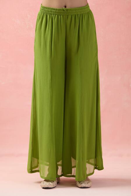 Buy Samyukta Singhania Green Georgette, Organza Embroidery, Gota Patti Round Floral Kurta Palazzo Set Buy_Samyukta Singhania_Green Georgette, Organza Embroidery, Gota Patti Round Floral Kurta Palazzo Set