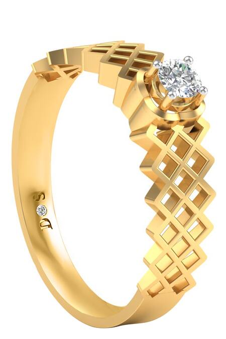 Divine Solitaires_Gold Diamonds Checkered Pattern Ring_Online_at_Aza_Fashions