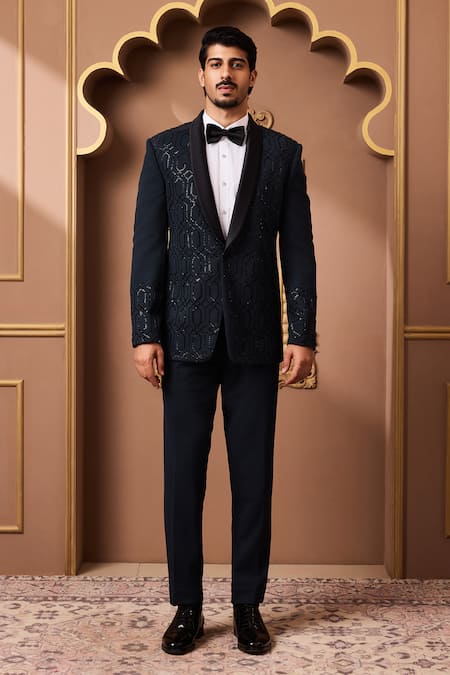 Histori Geometric Embroidered Tuxedo Jacket With Pant 