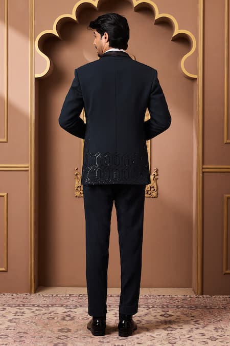 Histori Geometric Beaded Tuxedo Jacket & Pant Set 