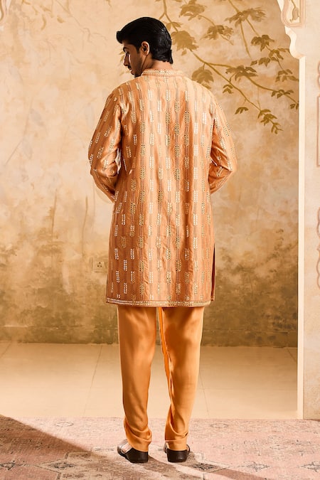 Histori_Orange Chanderi, Modal Mirrors, Embroidery Kurta Set With Salwar _Online_at_Aza_Fashions