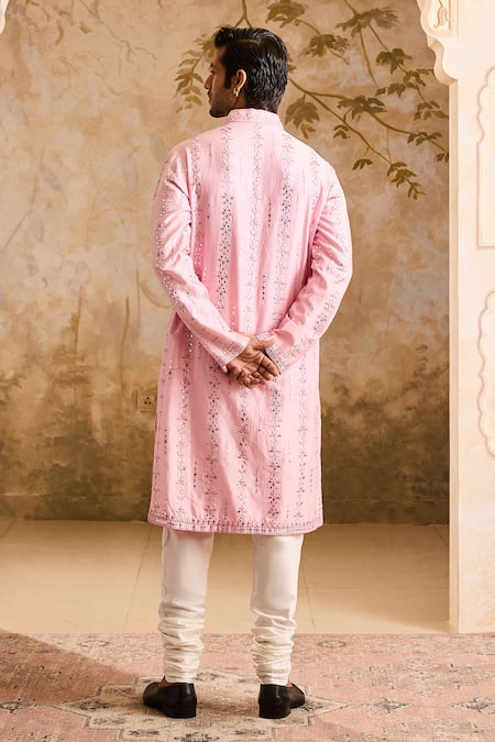 Histori Pink Chanderi, Satin, Mirrors, Embroidery Tonal Resham Kurta Set Online at Aza Fashions Histori_Pink Chanderi, Satin, Mirrors, Embroidery Tonal Resham Kurta Set _Online_at_Aza_Fashions