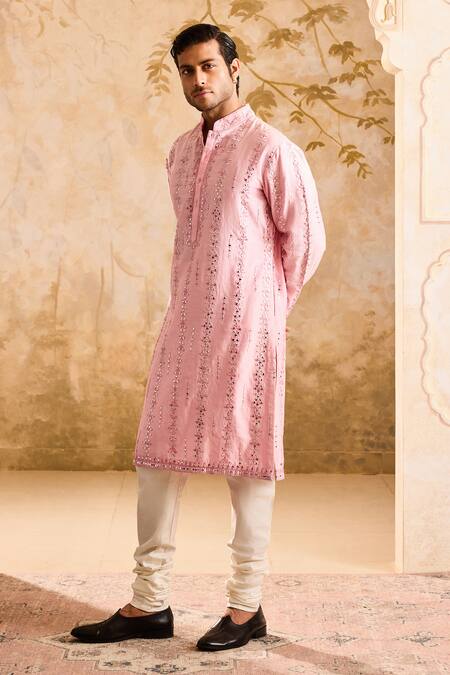 Buy Histori Pink Chanderi, Satin, Mirrors, Embroidery Tonal Resham Kurta Set Online at Aza Fashions Buy_Histori_Pink Chanderi, Satin, Mirrors, Embroidery Tonal Resham Kurta Set _Online_at_Aza_Fashions