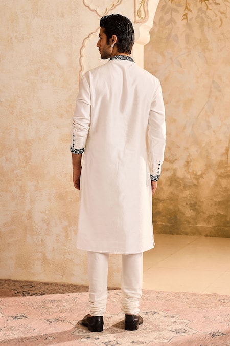 Shop Histori White Chanderi, Cotton, Silk Embroidery, Beads Resham Angrakha Kurta Set at Aza Fashions Shop_Histori_White Chanderi, Cotton, Silk Embroidery, Beads Resham Angrakha Kurta Set _at_Aza_Fashions