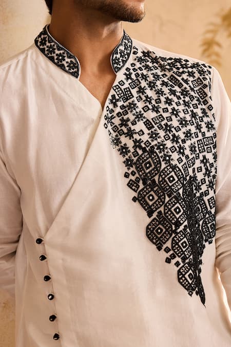 Buy Histori White Chanderi, Cotton, Silk Embroidery, Beads Resham Angrakha Kurta Set Online at Aza Fashions Buy_Histori_White Chanderi, Cotton, Silk Embroidery, Beads Resham Angrakha Kurta Set _Online_at_Aza_Fashions