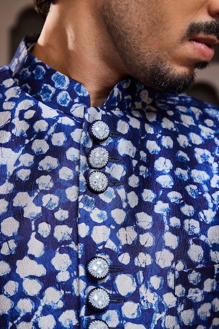 Buy Histori Blue Silk, Satin, Modal Embroidery Abstract Print Jacket Kurta Set Online at Aza Fashions Buy_Histori_Blue Silk, Satin, Modal Embroidery Abstract Print Jacket Kurta Set _Online_at_Aza_Fashions