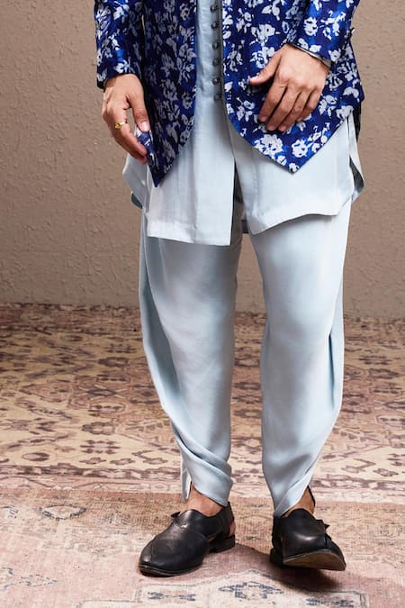 Buy_Histori_Blue Silk, Modal, Satin Abstract Print Jacket Kurta Set _Online_at_Aza_Fashions