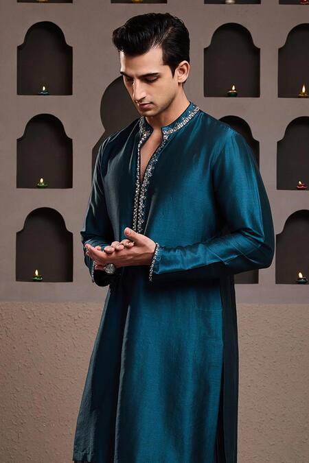 Histori Green Chanderi, Modal, Satin Beads Embroidered Kurta And Salwar Set Online at Aza Fashions Histori_Green Chanderi, Modal, Satin Beads Embroidered Kurta And Salwar Set _Online_at_Aza_Fashions