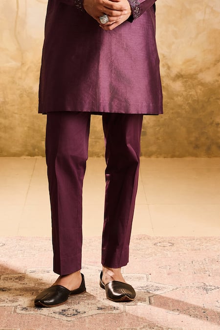 Shop_Histori_Purple Chanderi, Cotton Cut Work, Beads Cutdana Embroidered Kurta And Pant Set _Online_at_Aza_Fashions