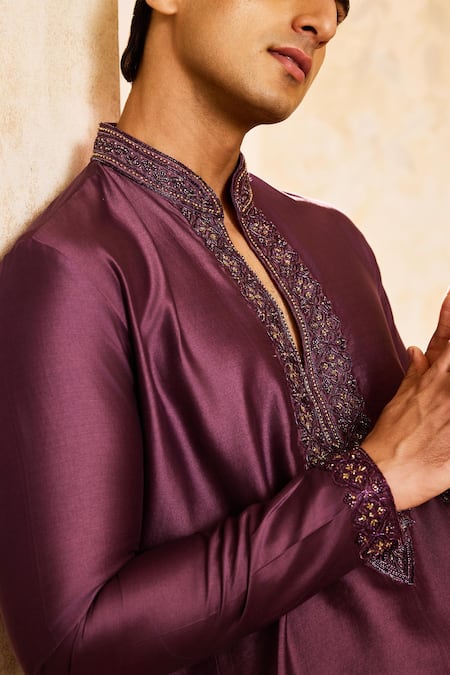 Buy_Histori_Purple Chanderi, Cotton Cut Work, Beads Cutdana Embroidered Kurta And Pant Set 