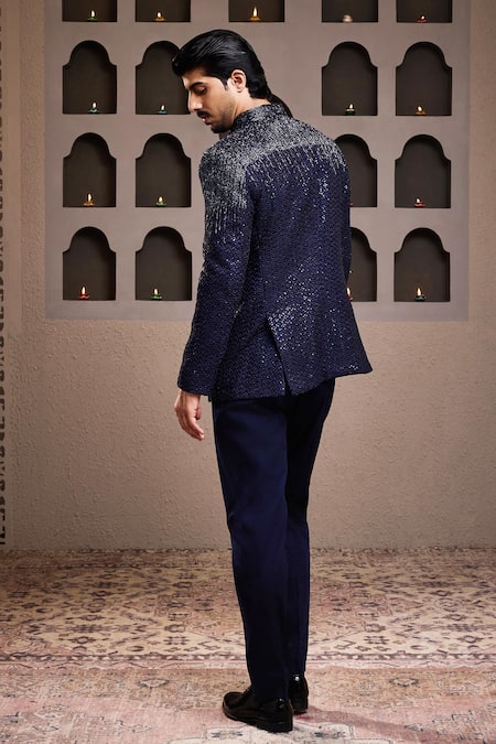 Buy Histori Navy Cotton, Lycra, Silk Beads, Sequins, Crystals Blue Embroidered Jodhpuri Set Online at Aza Fashions Buy_Histori_Navy Cotton, Lycra, Silk Beads, Sequins, Crystals Blue Embroidered Jodhpuri Set _Online_at_Aza_Fashions