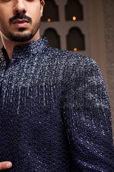 Shop Histori Navy Cotton, Lycra, Silk Beads, Sequins, Crystals Blue Embroidered Jodhpuri Set Online at Aza Fashions Shop_Histori_Navy Cotton, Lycra, Silk Beads, Sequins, Crystals Blue Embroidered Jodhpuri Set _Online_at_Aza_Fashions