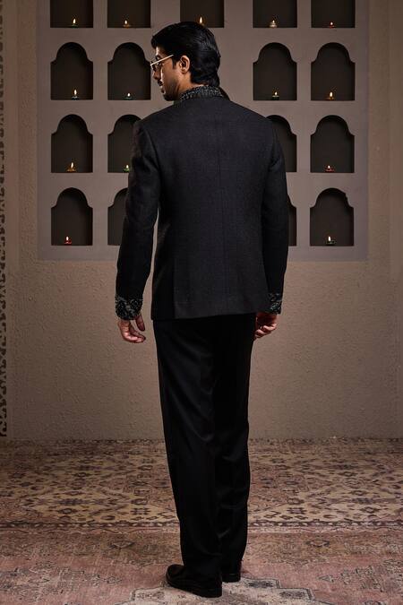 Shop Histori Black Cotton, Lycra, Silk Crystals, Beads, Embroidery Raw Jodhpuri Set at Aza Fashions Shop_Histori_Black Cotton, Lycra, Silk Crystals, Beads, Embroidery Raw Jodhpuri Set _at_Aza_Fashions