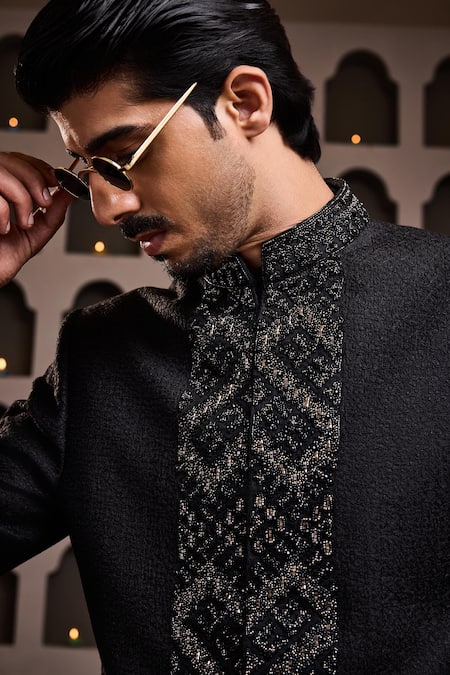 Buy Histori Black Cotton, Lycra, Silk Crystals, Beads, Embroidery Raw Jodhpuri Set Online at Aza Fashions Buy_Histori_Black Cotton, Lycra, Silk Crystals, Beads, Embroidery Raw Jodhpuri Set _Online_at_Aza_Fashions