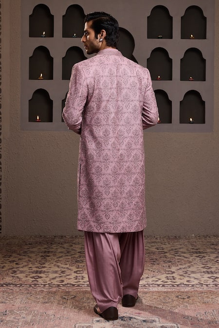 Shop Histori Purple Silk, Modal, Satin Cut Work, Embroidery, Tonal Resham Jacket Kurta Set at Aza Fashions Shop_Histori_Purple Silk, Modal, Satin Cut Work, Embroidery, Tonal Resham Jacket Kurta Set _at_Aza_Fashions