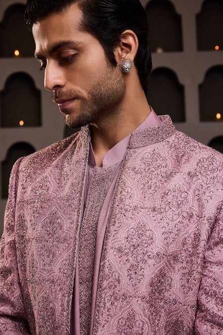Histori Purple Silk, Modal, Satin Cut Work, Embroidery, Tonal Resham Jacket Kurta Set Online at Aza Fashions Histori_Purple Silk, Modal, Satin Cut Work, Embroidery, Tonal Resham Jacket Kurta Set _Online_at_Aza_Fashions