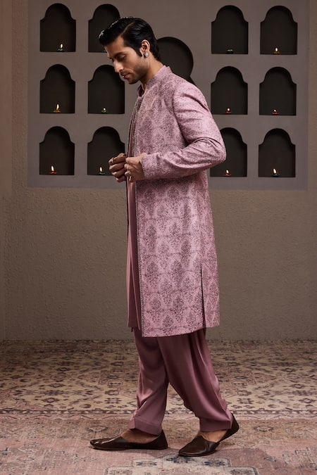 Shop Histori Purple Silk, Modal, Satin Cut Work, Embroidery, Tonal Resham Jacket Kurta Set Online at Aza Fashions Shop_Histori_Purple Silk, Modal, Satin Cut Work, Embroidery, Tonal Resham Jacket Kurta Set _Online_at_Aza_Fashions