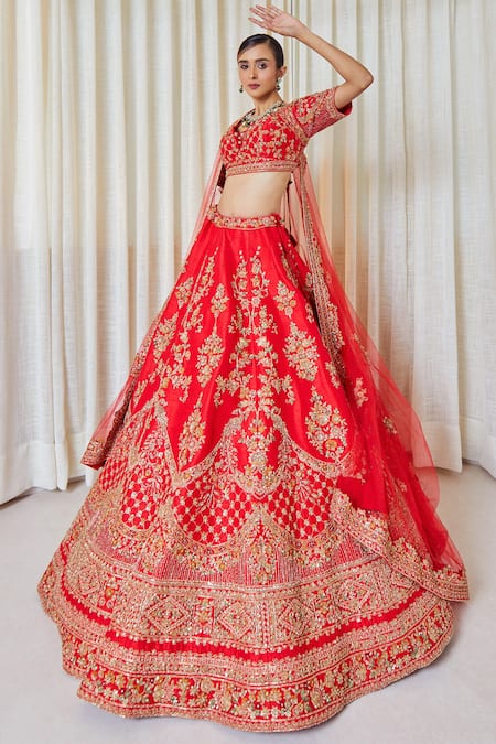 Pallavi Poddar Floral Vine Embroidered Bridal Lehenga Set 