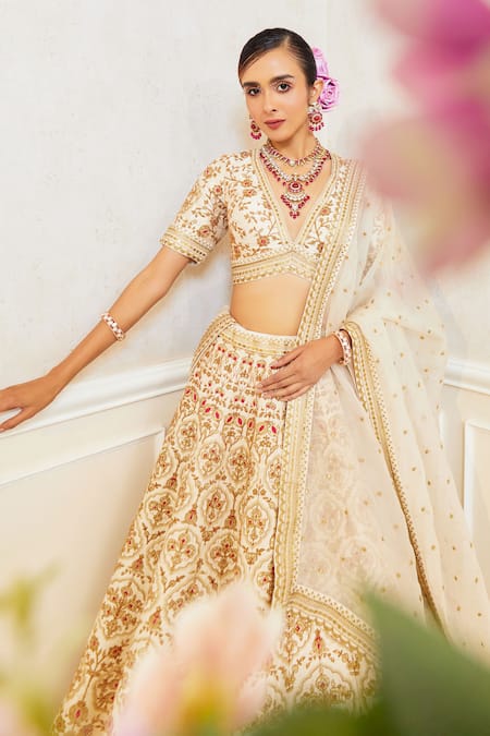 Pallavi Poddar Ivory Embroidered Bridal Lehenga Set 