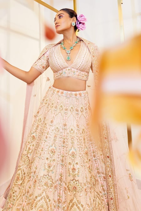 Pallavi Poddar Pink Zardozi Embroidered Bridal Lehenga Set 