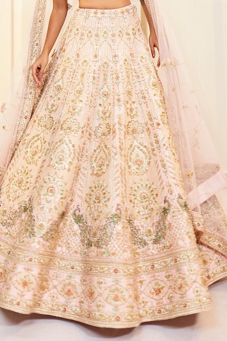 Buy_Pallavi Poddar_Pink Silk Embroidery V-neck Zardozi Bridal Lehenga Set _Online_at_Aza_Fashions