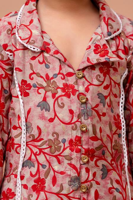 Samyukta Singhania_Multi Color Modal Embroidery, Lace Floral Print Shirt Kurta With Afghani Pant_Online_at_Aza_Fashions