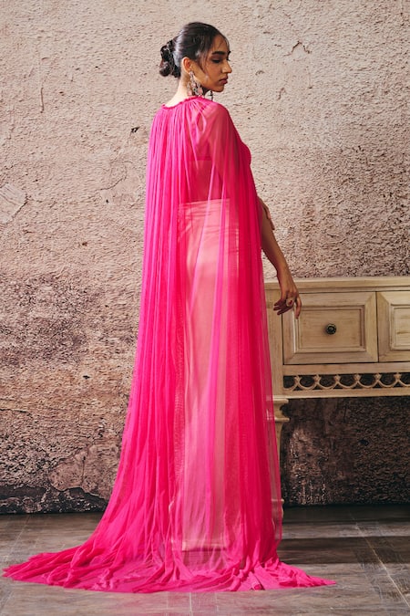 Masumi Mewawalla Pleated Cape & Sequin Blouse Skirt Set 