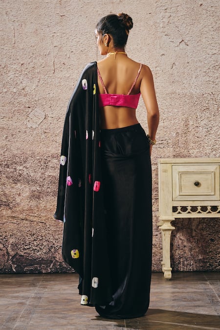 Masumi Mewawalla Black Shibori Pre-Draped Saree & Corset Blouse 