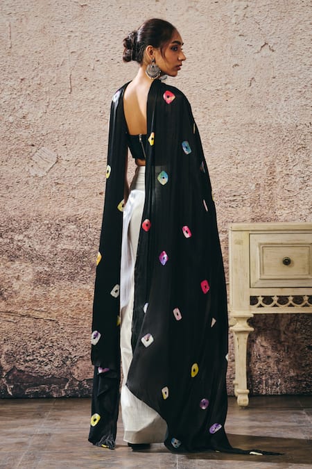 Masumi Mewawalla Black Embroidered Corset Blouse & Skirt Set 