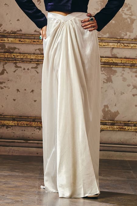 Masumi Mewawalla_Blue Linen, Silk Sequins Embroidered Blazer And Draped Skirt Set _Online_at_Aza_Fashions