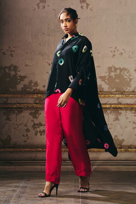 Buy Masumi Mewawalla Black Crepe Embroidery Collared Shibori Asymmetric Shirt And Pant Set Online at Aza Fashions Buy_Masumi Mewawalla_Black Crepe Embroidery Collared Shibori Asymmetric Shirt And Pant Set _Online_at_Aza_Fashions
