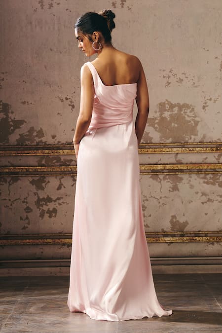 Masumi Mewawalla Embellished One Shoulder Pink Maxi Dress 