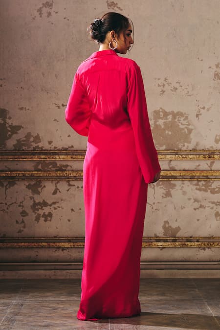 Masumi Mewawalla Hot Pink Shirt Dress With Front Tie-Up 
