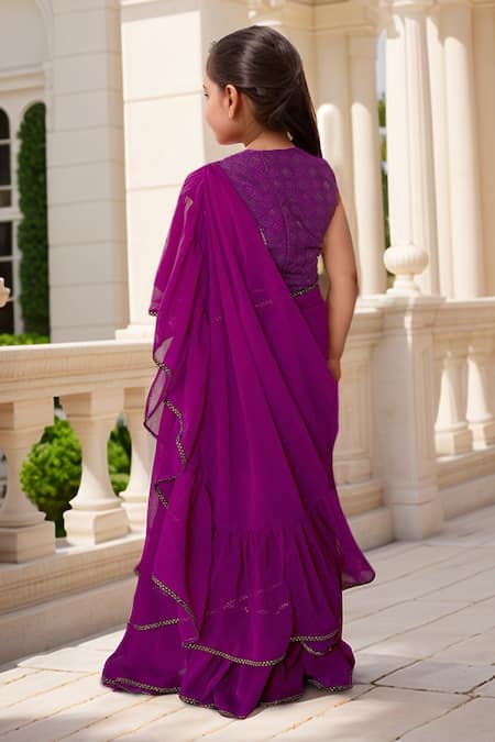 Petite Pomme Sequins Embroidered Pre-Draped Saree With Blouse 