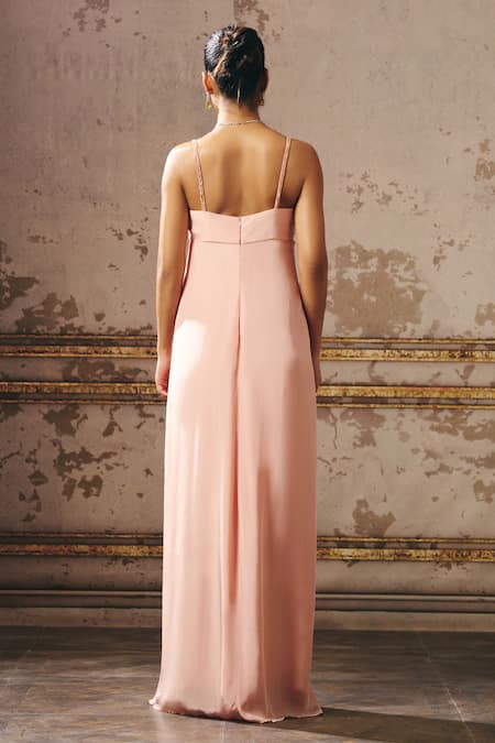 Masumi Mewawalla Pleated Yoke Embellished Strap Gown 