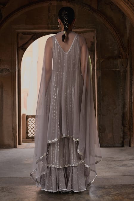 Mustard Moon By Neyha And Vrinda High Low Mirror Embroidered Kurta Sharara Set 