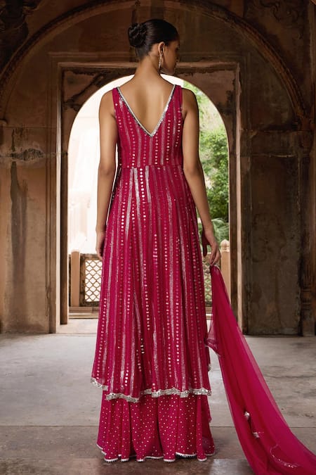 Mustard Moon By Neyha And Vrinda High Low Mirror Embroidered Kurta Sharara Set