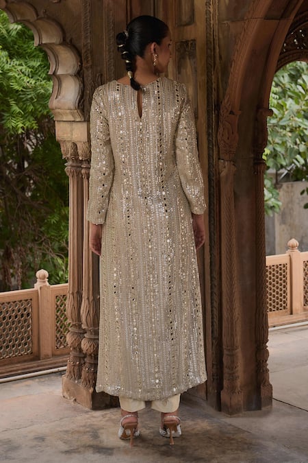 Mustard Moon By Neyha And Vrinda Beige Mirror Embroidered Kurta Set 