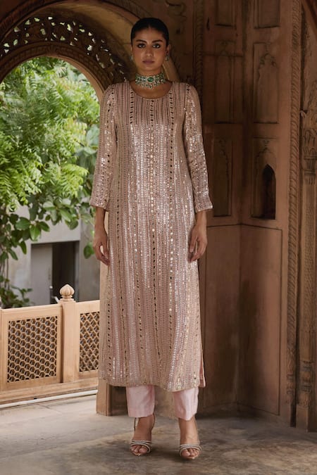 Mustard Moon by Neyha and Vrinda Mehak Sequin Embroidered Kurta With Pant 