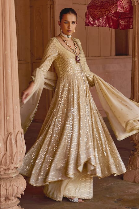 Mustard Moon by Neyha and Vrinda Aabidah Mirror Embroidered Anarkali Set 