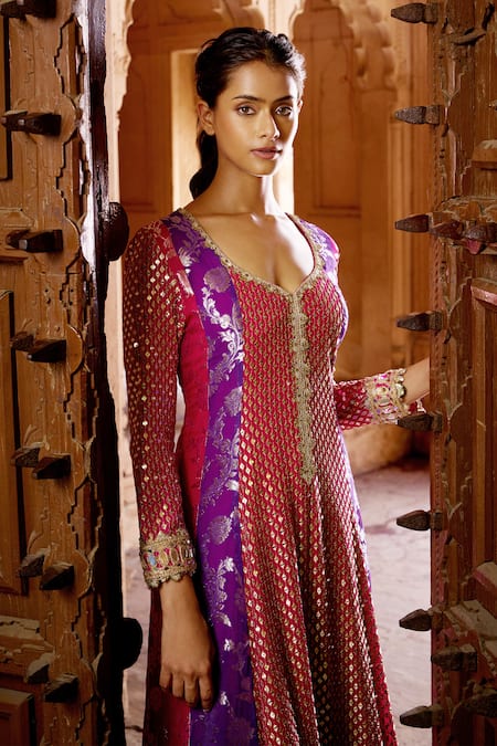 Mustard Moon By Neyha And Vrinda Panelled Anarkali Set With Dupatta & Sharara