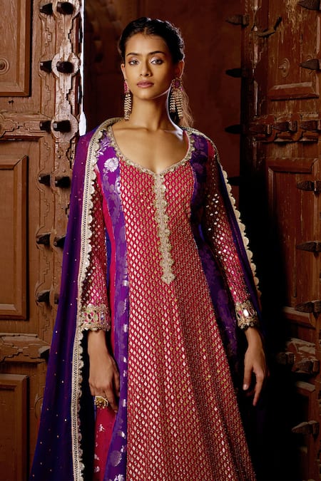 Mustard Moon By Neyha And Vrinda_Purple Georgette Sequins, Zari, Panelled Anarkali Set With Dupatta And Sharara _Online_at_Aza_Fashions