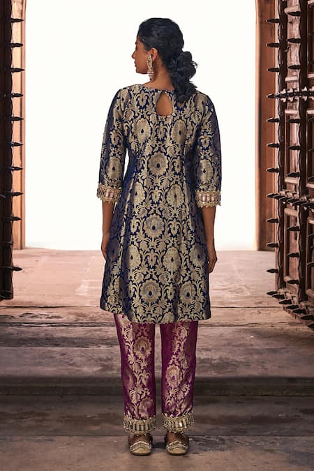 Mustard Moon By Neyha And Vrinda Navy Blue Banarasi Kurta Set 