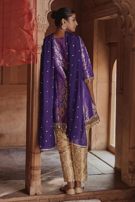 Mustard Moon By Neyha And Vrinda Purple Mirror Zari Embroidered Kurta Set 