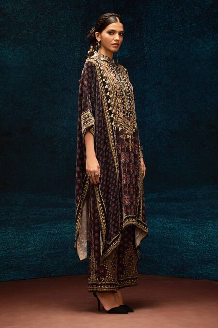 Rajdeep Ranawat_Burgundy Silk Ajrakh Print Palazzo _Online_at_Aza_Fashions
